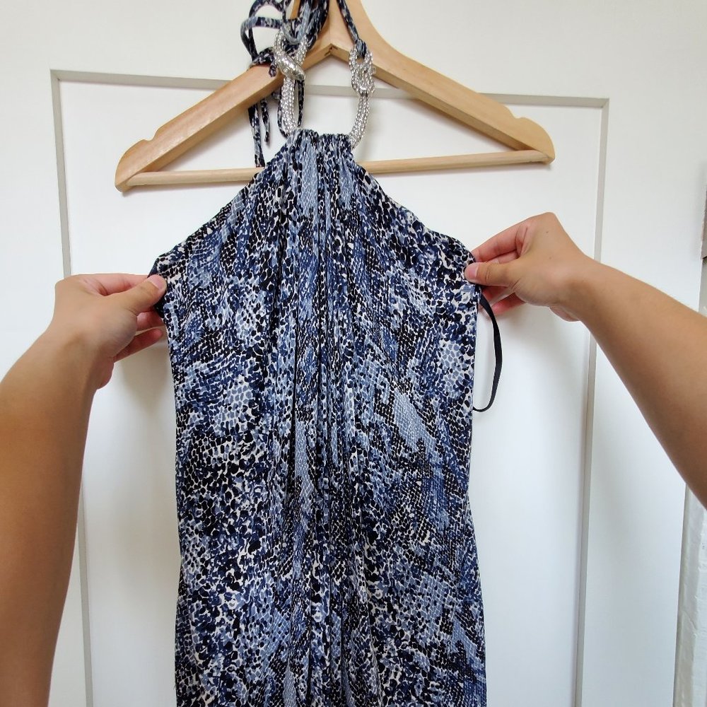 Sky 100% silk reptile halter dress